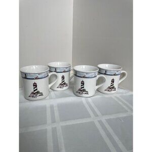 Vintage Totally Today 4/Set Ceramic Lighthouse Nautical Themed Coffee Mugs 8oz